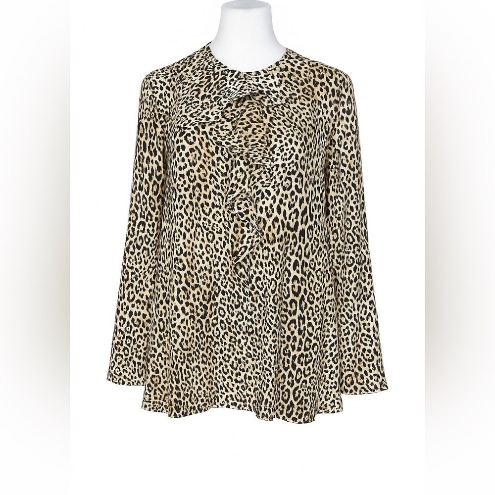 Chicos Animal-Print Ruffle Top sz 2 NWT